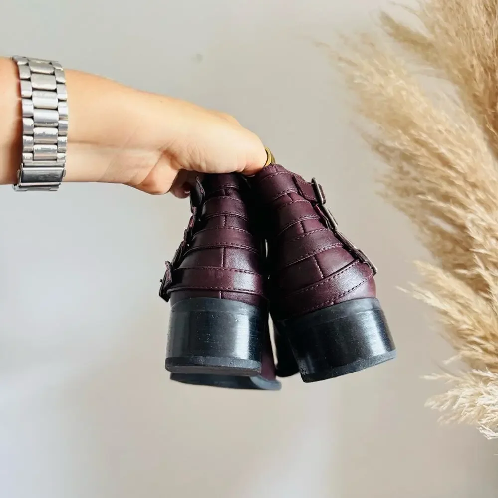 FRANCO SARTO Black Plum Purple Buckle $195 Low Ankle Boots Booties Shoes 8.5